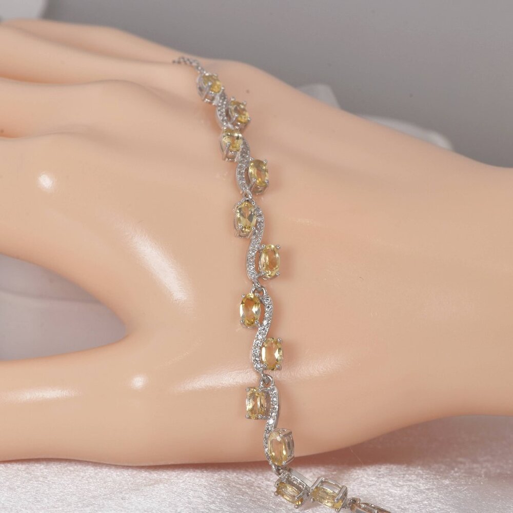 Natural Citrine Gemstone Tennis Bracelet Real Solid 925, 7"